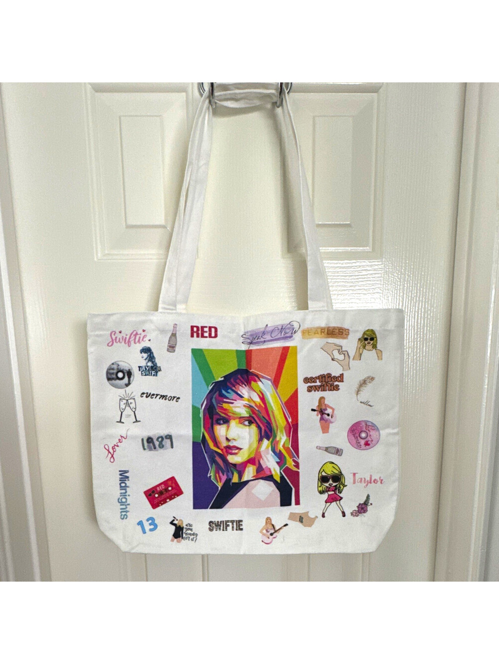 White Taylor Swift The Eras Tour Graphic Print Tote Bag Lightweight